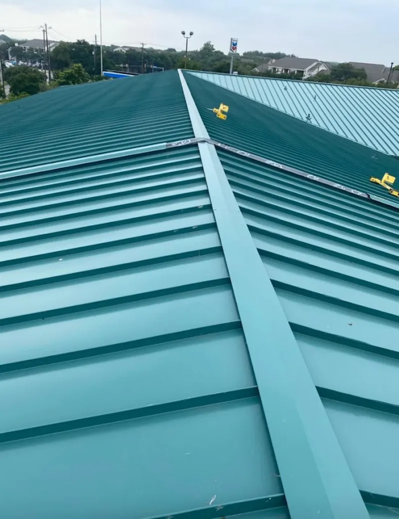 Green commercial metal roof ridge and valley for Metal Roof Repair in Upper Moreland